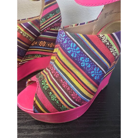 TALL Wedge funky multicolor heels with ankle straps women's size 6 - Picture 2 of 9